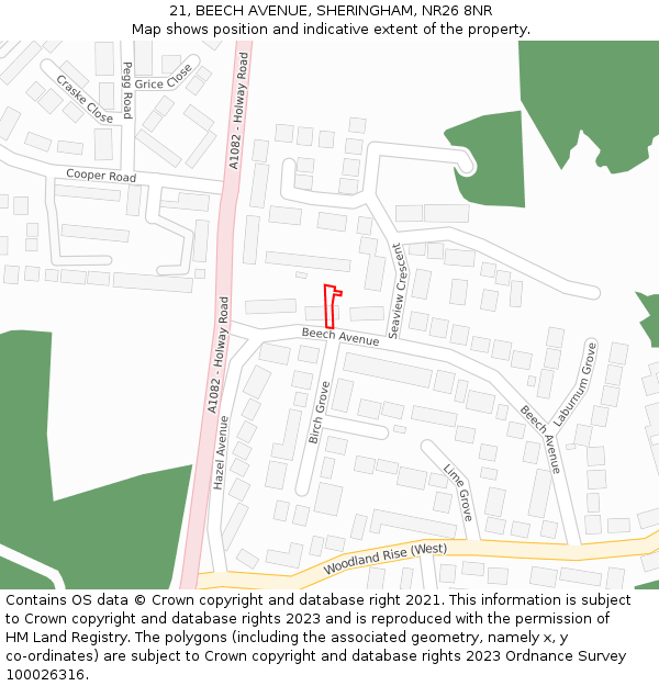 21, BEECH AVENUE, SHERINGHAM, NR26 8NR: Location map and indicative extent of plot