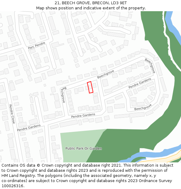 21, BEECH GROVE, BRECON, LD3 9ET: Location map and indicative extent of plot