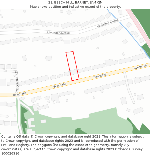 21, BEECH HILL, BARNET, EN4 0JN: Location map and indicative extent of plot