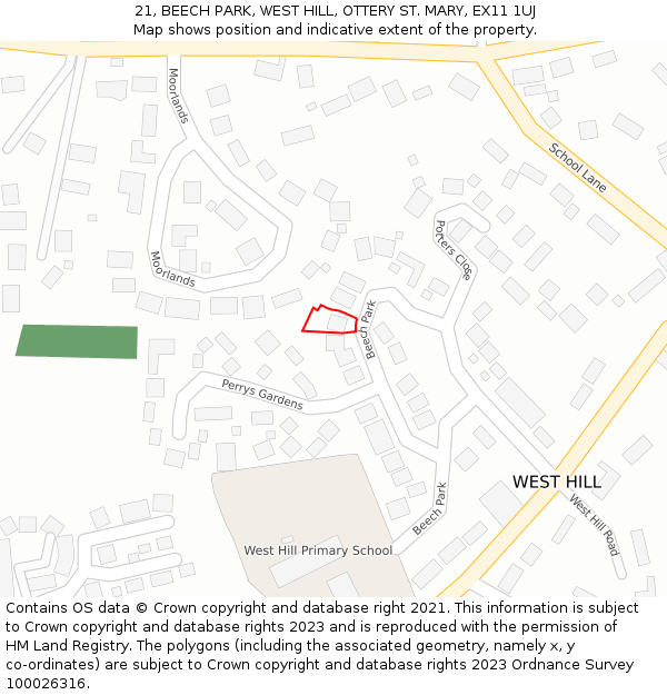 21, BEECH PARK, WEST HILL, OTTERY ST. MARY, EX11 1UJ: Location map and indicative extent of plot