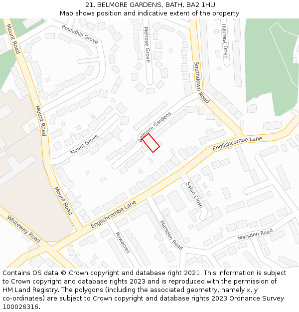 21, BELMORE GARDENS, BATH, BA2 1HU: Location map and indicative extent of plot