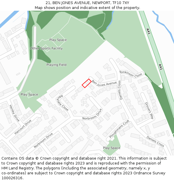 21, BEN JONES AVENUE, NEWPORT, TF10 7XY: Location map and indicative extent of plot