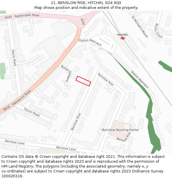 21, BENSLOW RISE, HITCHIN, SG4 9QX: Location map and indicative extent of plot