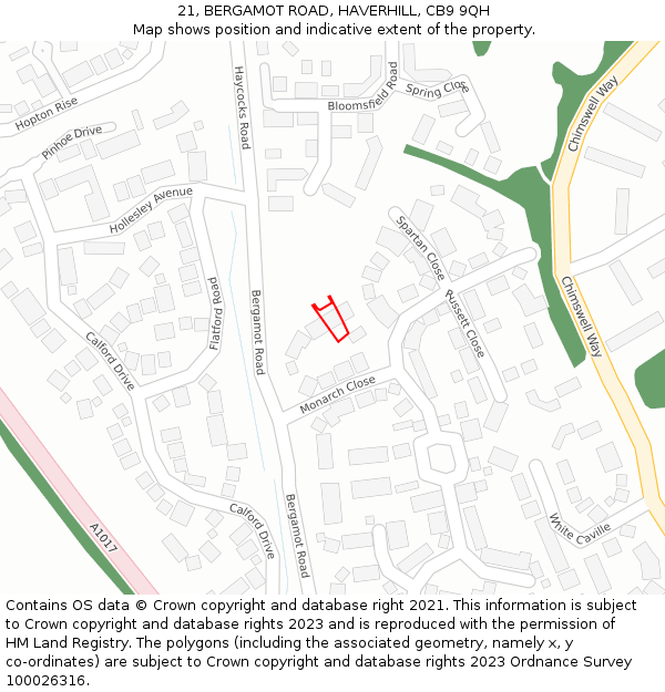 21, BERGAMOT ROAD, HAVERHILL, CB9 9QH: Location map and indicative extent of plot