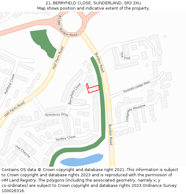 21, BERRYFIELD CLOSE, SUNDERLAND, SR3 2XU: Location map and indicative extent of plot