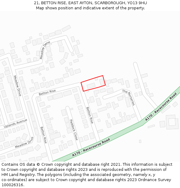 21, BETTON RISE, EAST AYTON, SCARBOROUGH, YO13 9HU: Location map and indicative extent of plot