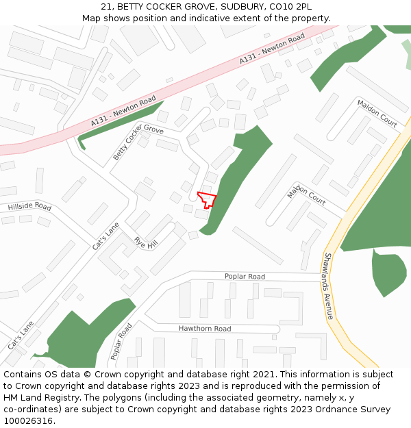 21, BETTY COCKER GROVE, SUDBURY, CO10 2PL: Location map and indicative extent of plot