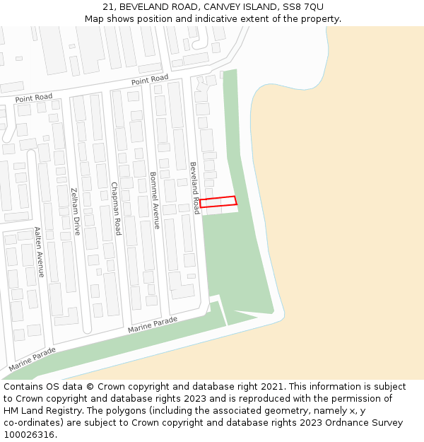 21, BEVELAND ROAD, CANVEY ISLAND, SS8 7QU: Location map and indicative extent of plot
