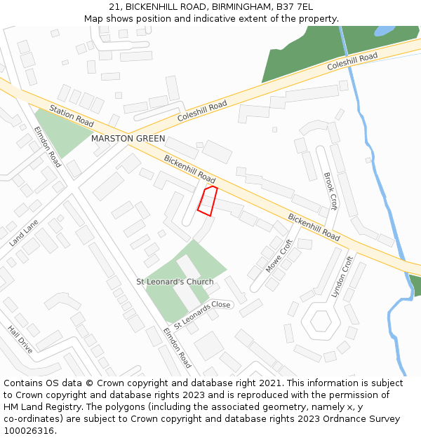 21, BICKENHILL ROAD, BIRMINGHAM, B37 7EL: Location map and indicative extent of plot