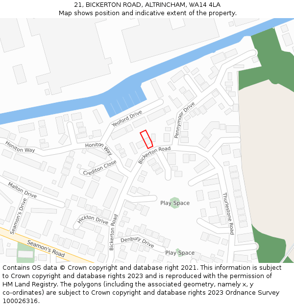 21, BICKERTON ROAD, ALTRINCHAM, WA14 4LA: Location map and indicative extent of plot