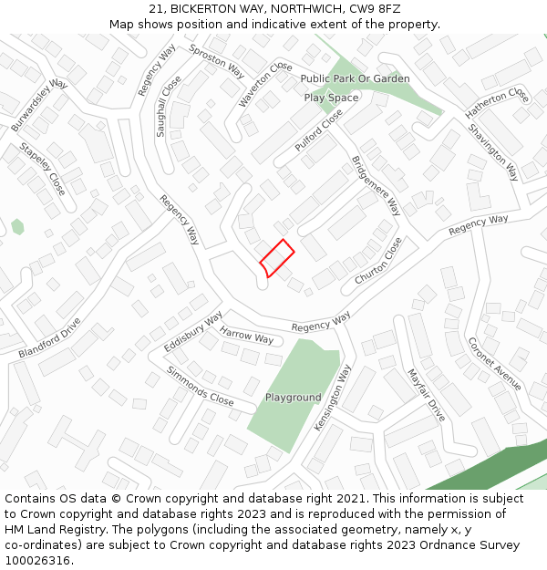 21, BICKERTON WAY, NORTHWICH, CW9 8FZ: Location map and indicative extent of plot