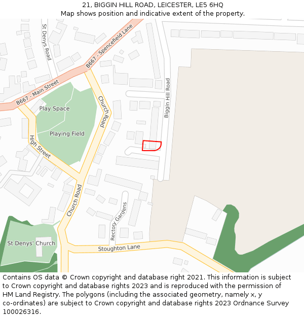 21, BIGGIN HILL ROAD, LEICESTER, LE5 6HQ: Location map and indicative extent of plot