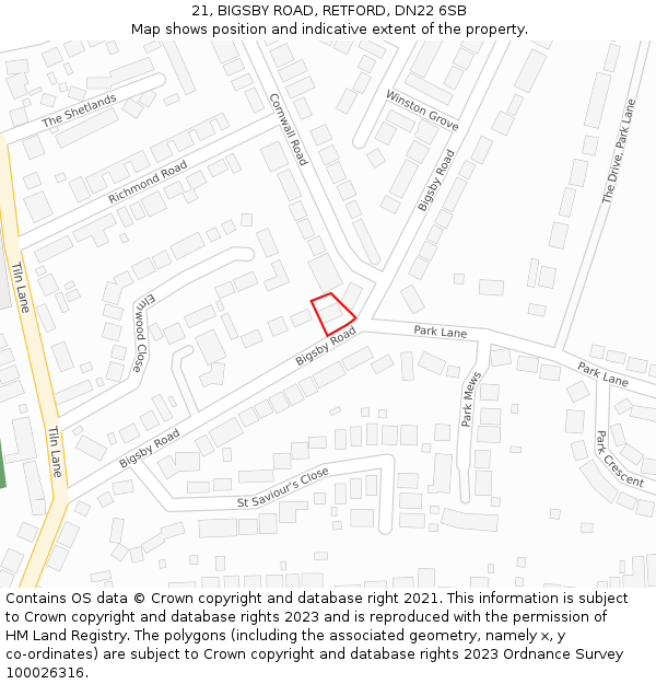 21, BIGSBY ROAD, RETFORD, DN22 6SB: Location map and indicative extent of plot