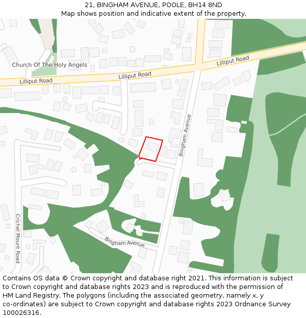 21, BINGHAM AVENUE, POOLE, BH14 8ND: Location map and indicative extent of plot