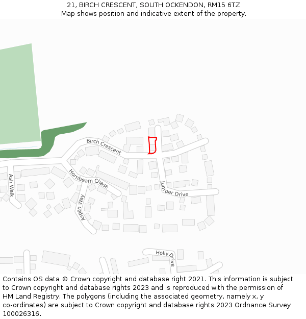 21, BIRCH CRESCENT, SOUTH OCKENDON, RM15 6TZ: Location map and indicative extent of plot