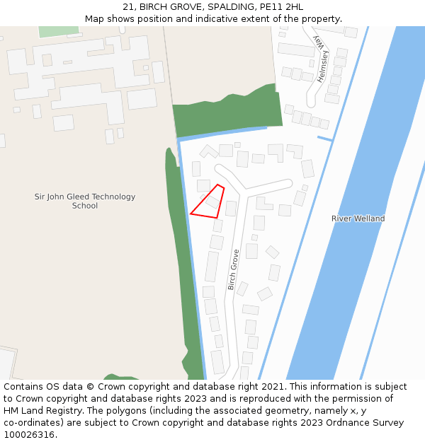 21, BIRCH GROVE, SPALDING, PE11 2HL: Location map and indicative extent of plot