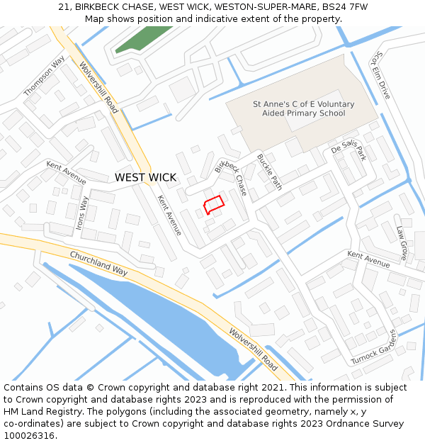 21, BIRKBECK CHASE, WEST WICK, WESTON-SUPER-MARE, BS24 7FW: Location map and indicative extent of plot