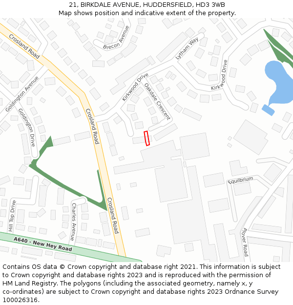 21, BIRKDALE AVENUE, HUDDERSFIELD, HD3 3WB: Location map and indicative extent of plot