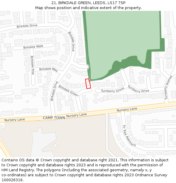 21, BIRKDALE GREEN, LEEDS, LS17 7SP: Location map and indicative extent of plot