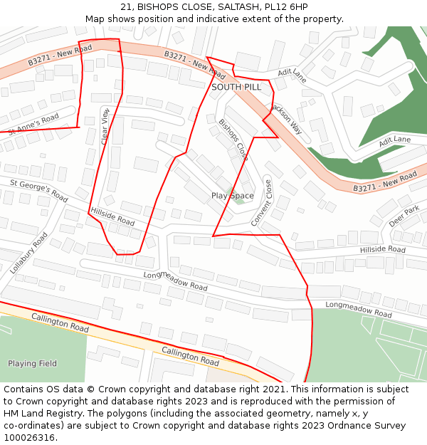 21, BISHOPS CLOSE, SALTASH, PL12 6HP: Location map and indicative extent of plot