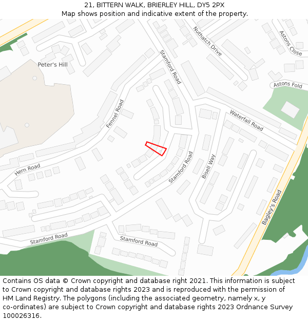 21, BITTERN WALK, BRIERLEY HILL, DY5 2PX: Location map and indicative extent of plot