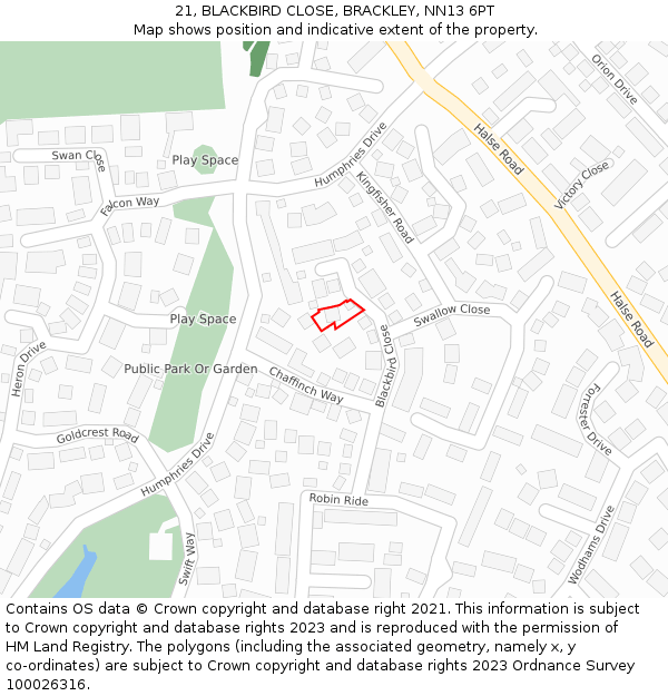 21, BLACKBIRD CLOSE, BRACKLEY, NN13 6PT: Location map and indicative extent of plot