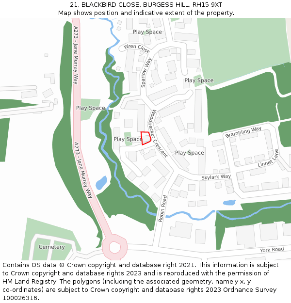 21, BLACKBIRD CLOSE, BURGESS HILL, RH15 9XT: Location map and indicative extent of plot