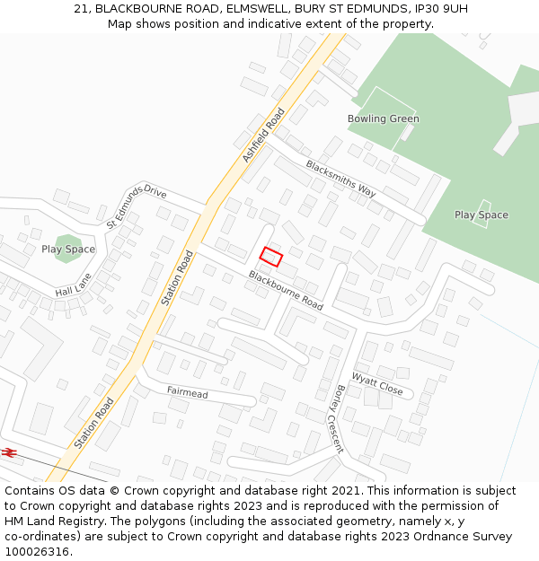 21, BLACKBOURNE ROAD, ELMSWELL, BURY ST EDMUNDS, IP30 9UH: Location map and indicative extent of plot
