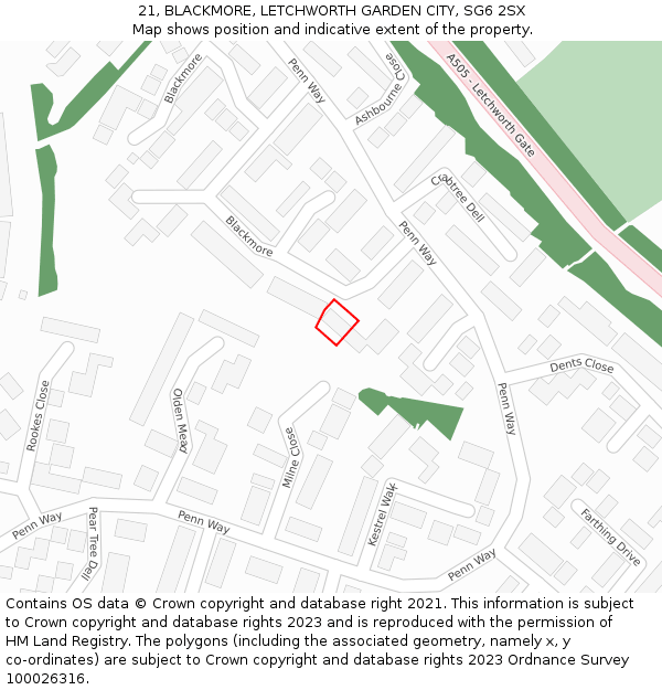 21, BLACKMORE, LETCHWORTH GARDEN CITY, SG6 2SX: Location map and indicative extent of plot