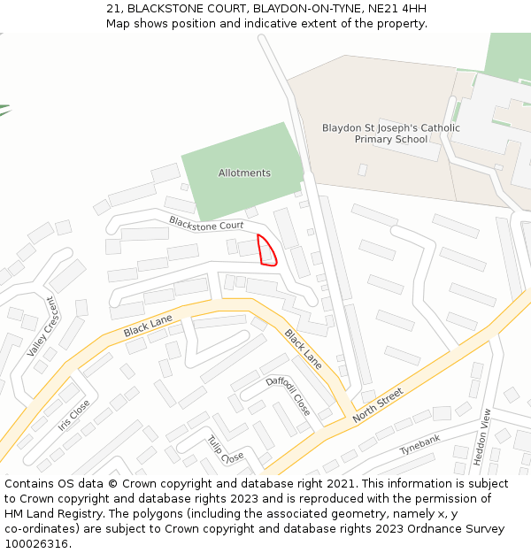 21, BLACKSTONE COURT, BLAYDON-ON-TYNE, NE21 4HH: Location map and indicative extent of plot