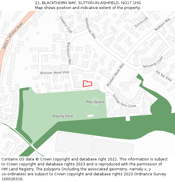 21, BLACKTHORN WAY, SUTTON-IN-ASHFIELD, NG17 1HG: Location map and indicative extent of plot