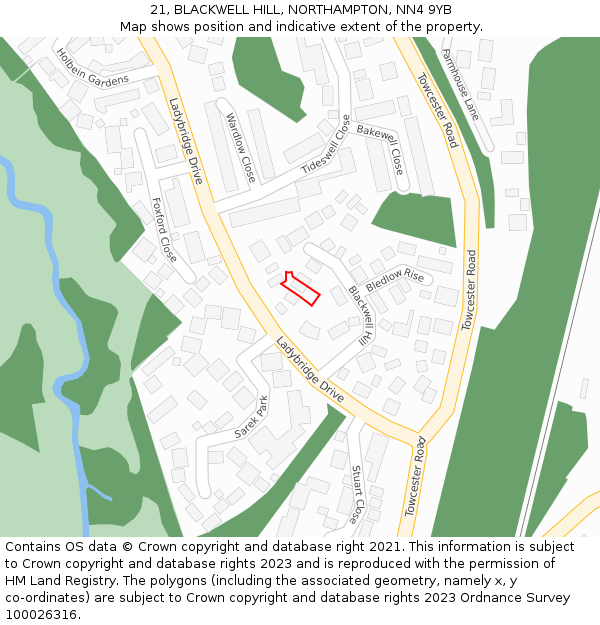 21, BLACKWELL HILL, NORTHAMPTON, NN4 9YB: Location map and indicative extent of plot