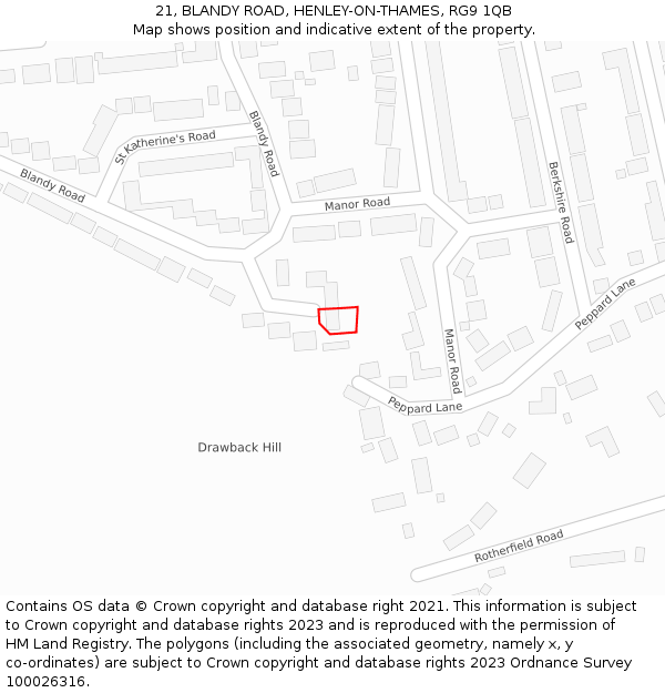 21, BLANDY ROAD, HENLEY-ON-THAMES, RG9 1QB: Location map and indicative extent of plot