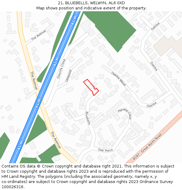 21, BLUEBELLS, WELWYN, AL6 0XD: Location map and indicative extent of plot