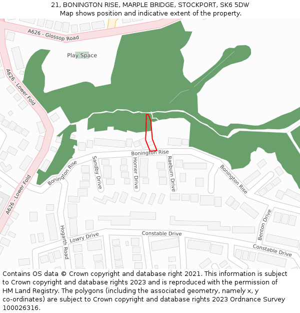 21, BONINGTON RISE, MARPLE BRIDGE, STOCKPORT, SK6 5DW: Location map and indicative extent of plot