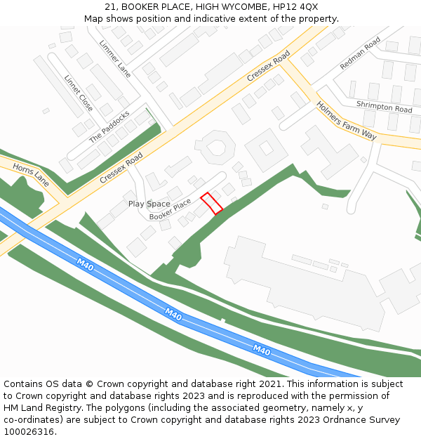 21, BOOKER PLACE, HIGH WYCOMBE, HP12 4QX: Location map and indicative extent of plot