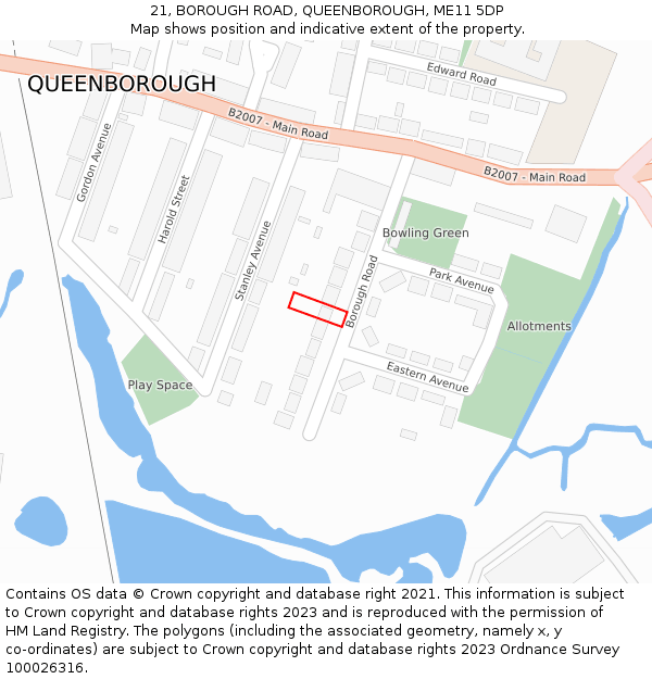 21, BOROUGH ROAD, QUEENBOROUGH, ME11 5DP: Location map and indicative extent of plot