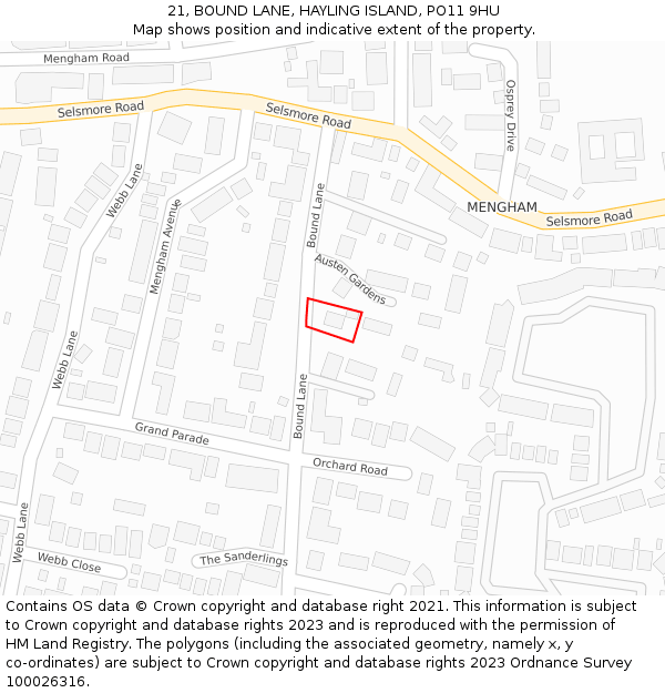 21, BOUND LANE, HAYLING ISLAND, PO11 9HU: Location map and indicative extent of plot