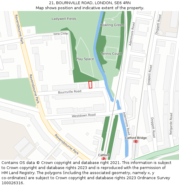 21, BOURNVILLE ROAD, LONDON, SE6 4RN: Location map and indicative extent of plot