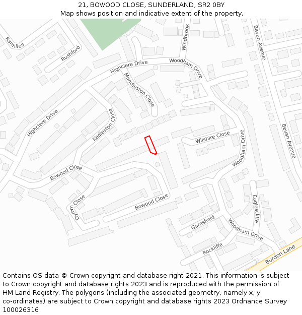 21, BOWOOD CLOSE, SUNDERLAND, SR2 0BY: Location map and indicative extent of plot