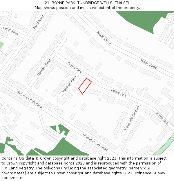 21, BOYNE PARK, TUNBRIDGE WELLS, TN4 8EL: Location map and indicative extent of plot