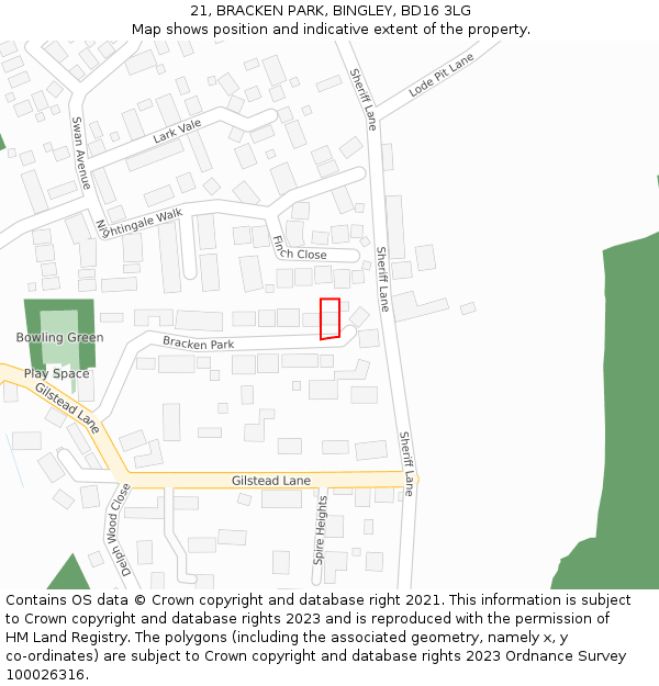 21, BRACKEN PARK, BINGLEY, BD16 3LG: Location map and indicative extent of plot