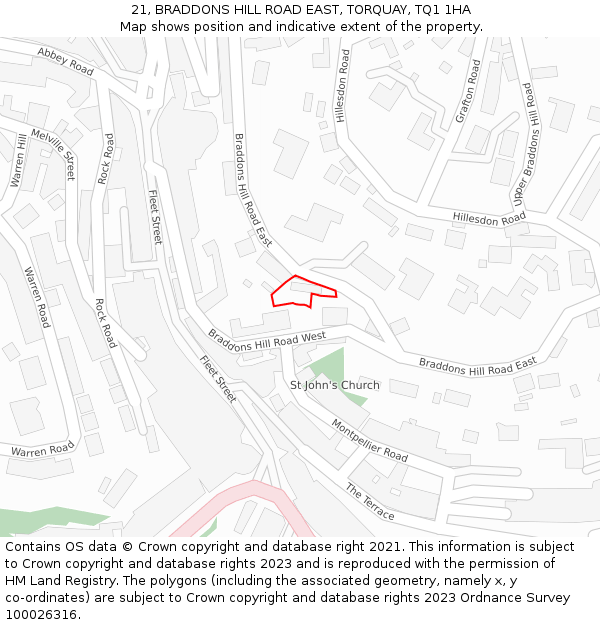 21, BRADDONS HILL ROAD EAST, TORQUAY, TQ1 1HA: Location map and indicative extent of plot