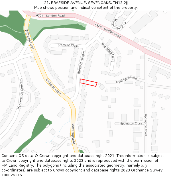 21, BRAESIDE AVENUE, SEVENOAKS, TN13 2JJ: Location map and indicative extent of plot