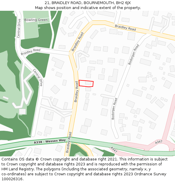 21, BRAIDLEY ROAD, BOURNEMOUTH, BH2 6JX: Location map and indicative extent of plot
