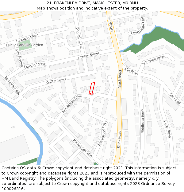 21, BRAKENLEA DRIVE, MANCHESTER, M9 8NU: Location map and indicative extent of plot