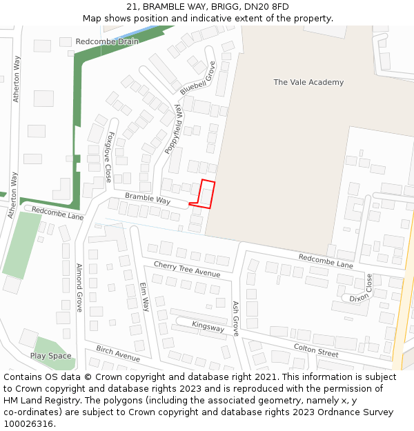 21, BRAMBLE WAY, BRIGG, DN20 8FD: Location map and indicative extent of plot