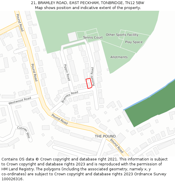21, BRAMLEY ROAD, EAST PECKHAM, TONBRIDGE, TN12 5BW: Location map and indicative extent of plot