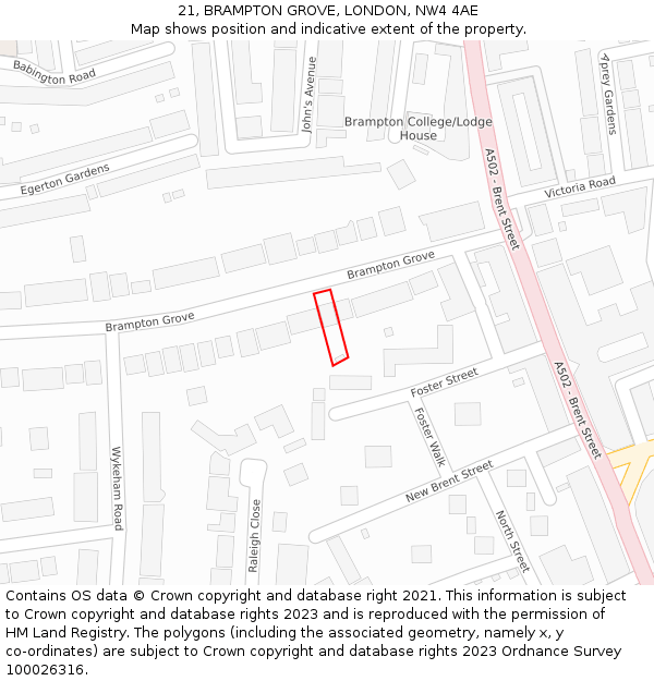 21, BRAMPTON GROVE, LONDON, NW4 4AE: Location map and indicative extent of plot