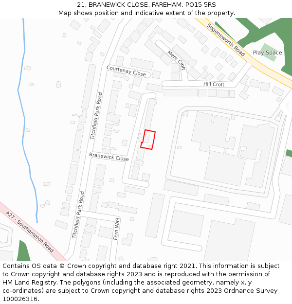 21, BRANEWICK CLOSE, FAREHAM, PO15 5RS: Location map and indicative extent of plot